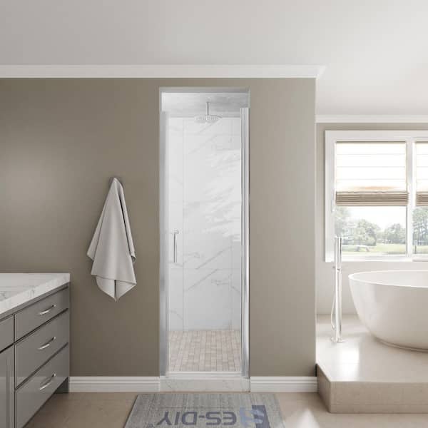 24-26 in. W x 72 in.H Frameless Pivot Shower Door in Chrome with Clear Glass