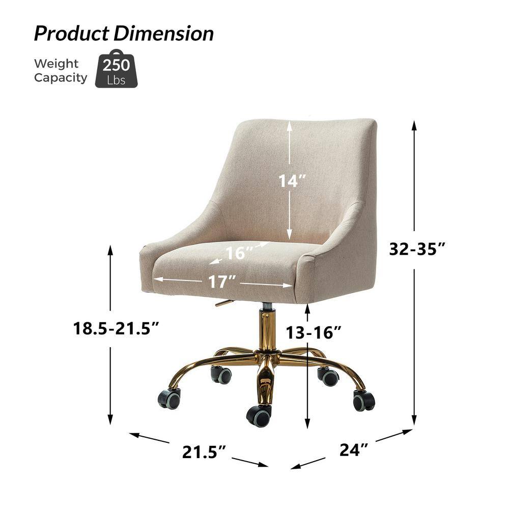Tan Fabric Swivel Armless Task Chair with Metal Base