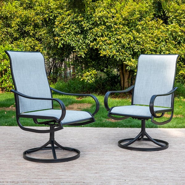 PHI VILLA Black Swivel Textilene Metal Patio Outdoor Dining Chair (2 ...