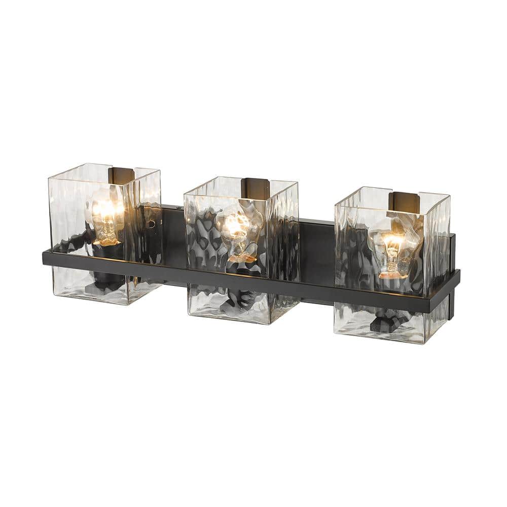 Matte Black 3-Light Vanity with Clear Glass Shades