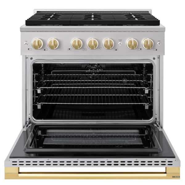 Autograph 36 in. 5.2 cu. ft. Marino Dual Fuel Range with 6 Burner DuoPro Cooktop and Electric Oven in Stainless and Gold