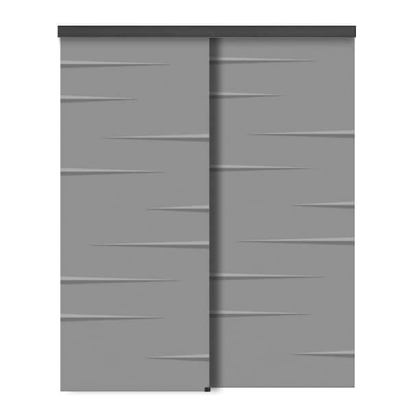 CALHOME 72 in. x 80 in. Hollow Core Light Gray Painted Composite MDF Interior Double Closet Sliding Doors