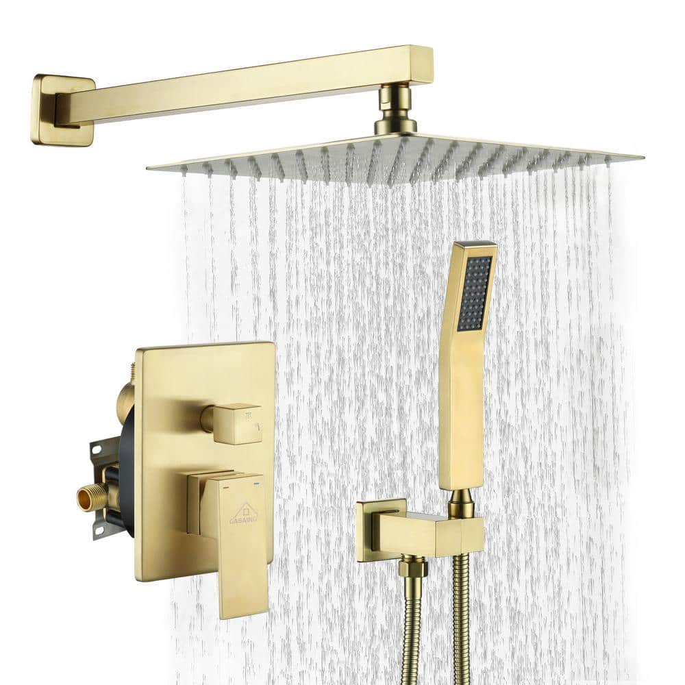 CASAINC 2-Function 10 in.Wall-Mounted Shower System in Brushed Gold ...