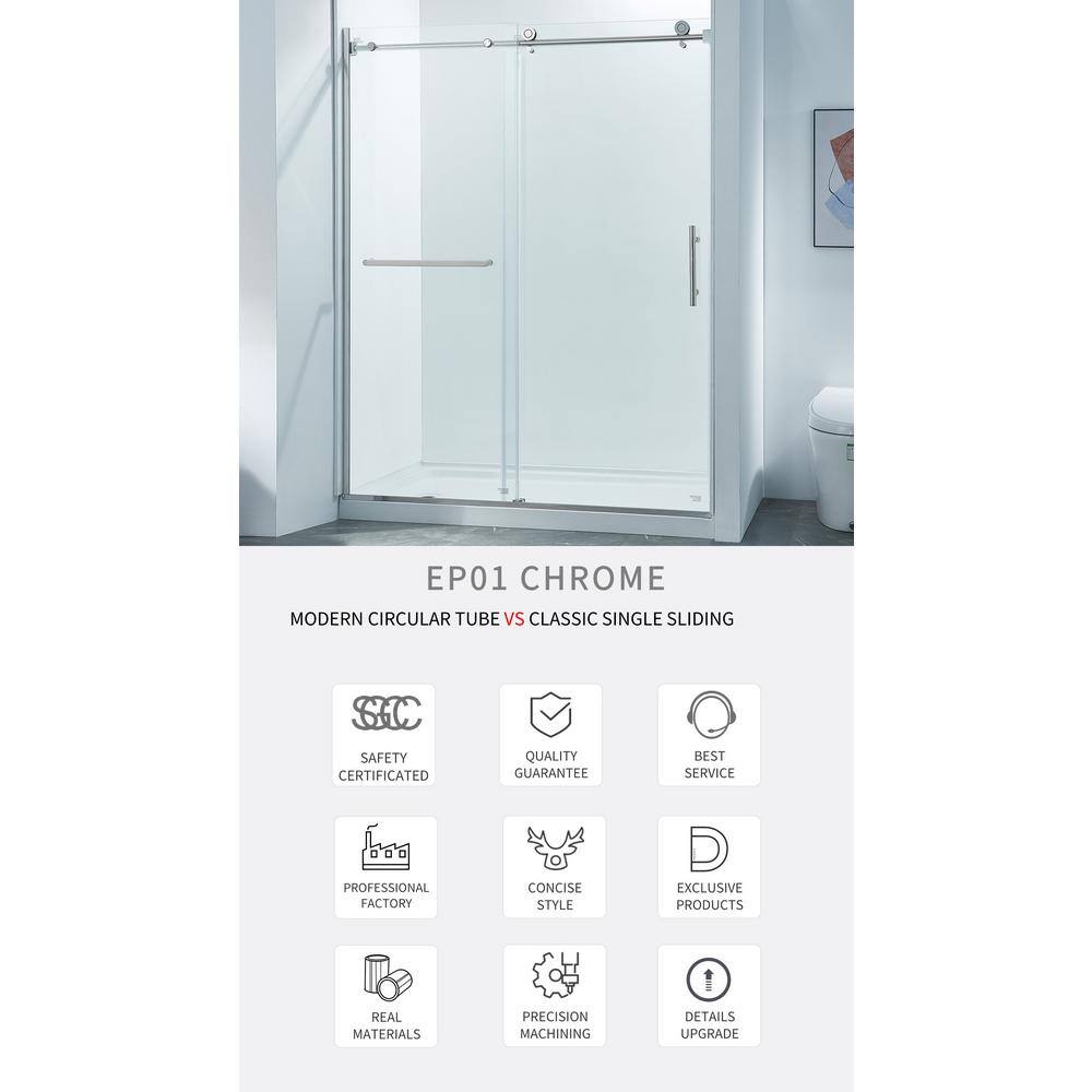 60" Chrome Semi-Frame Sliding Shower Door with Tempered Glass