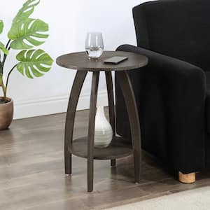 Aldrin 17.75 in. Wirebrush Dark Gray Round Wood End Table with Shelf