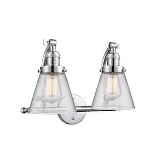 Cone 18 in. 2-Light Polished Chrome Vanity Light with Clear Glass Shade