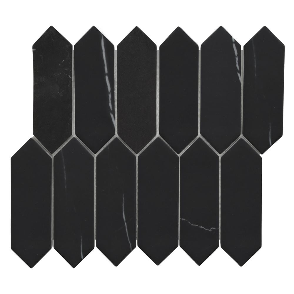 Sunwings Black Marquina 10-in x 11-in Matte Recycled Glass Hexagon Marble Look Floor and Wall Tile (7.21-sq. ft/ Carton) | SDSG-BLK-10
