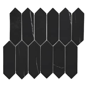 Black Marquina Picket 9.5" x 10.9" Long Hexagon Recycled Glass Marble Looks Mosaic Floor & Wall Tile (7.21 sq. ft./Box)
