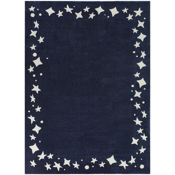 BALTA Stars Navy 3 ft. 11 in. x 5 ft. 7 in. Border Area Rug