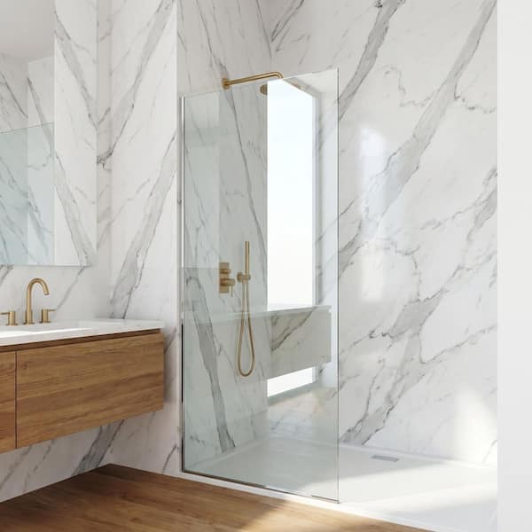 Zenith 34 in. W x 74 in. H Frameless Fixed Shower Screen Door in Chrome with 3/8 in. (10mm) Clear Glass