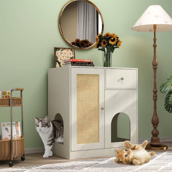 FUFU&GAGA Wooden Hidden Cat Washroom with Sisal Door And Cat
