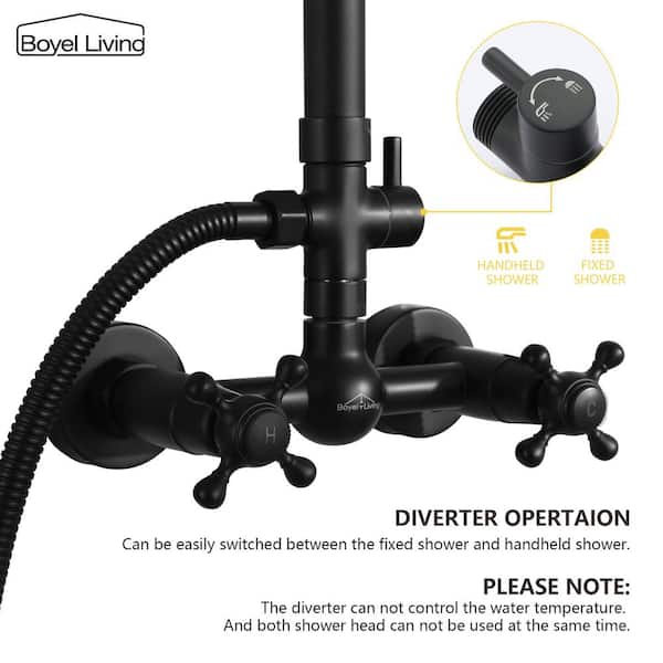 Boyel Living Exposed Pipe Complete Shower System 1-Spray Patterns with 2.5 GPM 8 in. Wall Mount Dual Shower Heads in Matte Black