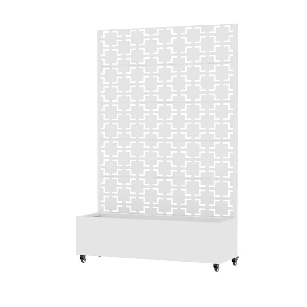 47 in. L x 16 in. W x 72 in. H White Mobile Rectangular Metal Planter with Geometric Link Trellis (1-Pack) price history on PriceWatchPro