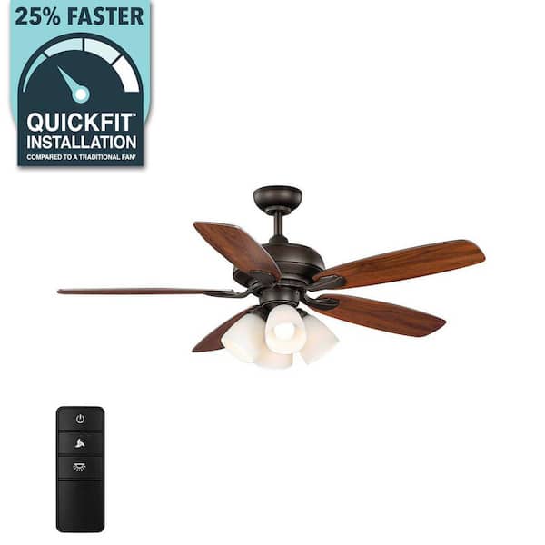 Hollis 52 in. Indoor LED Bronze Downrod Ceiling Fan with 5 QuickInstall Reversible Blades, Light Kit and Remote Control