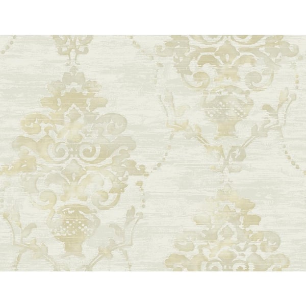 Seabrook Designs Damask Faux Texture Beige and Satin Pearl Paper Strippable Roll (Covers 60.75 sq. ft.)