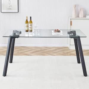 Modern Rectangle Clear Glass 37.8 in.4 Legs Dining Table Seats for 6
