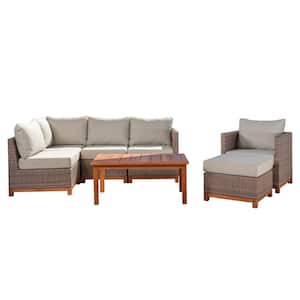 Mariposa Wicker Outdoor Sectional with Beige Cushions (7-Piece)