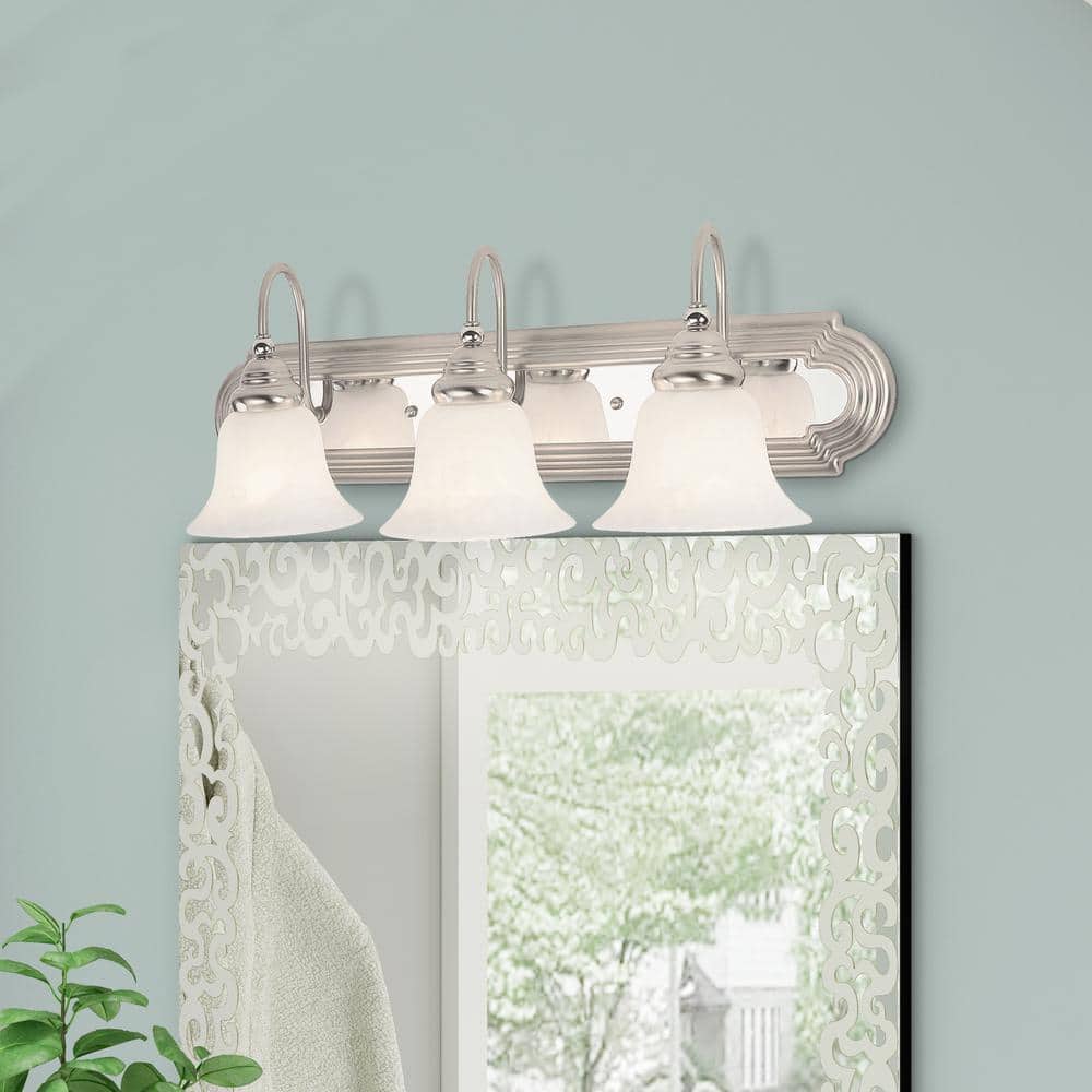 Brushed Nickel and Chrome 3-Light Vanity with Alabaster Glass