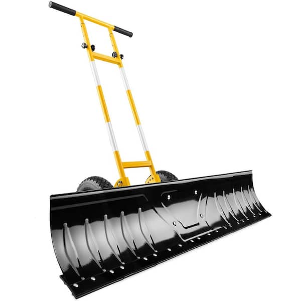 51in. Steel Handle Metal Blade Yellow Snow Pusher Shovel with Blade Angle, Reflective Tape and Adjustable Handle