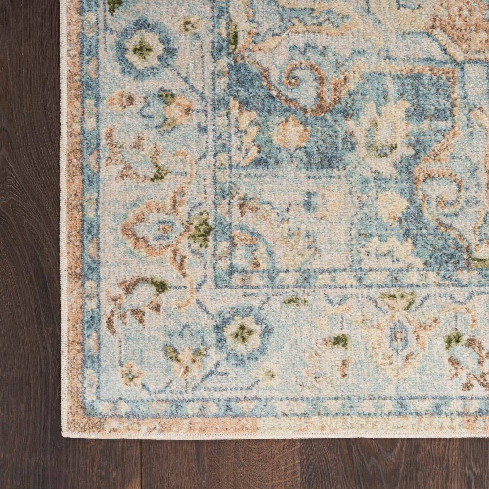 Beige Blue Medallion Synthetic 4' x 6' Washable Rug