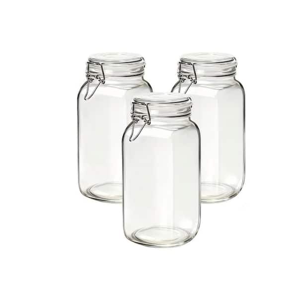 3-Piece Clear Airtight Glass Jars with Wire Clip Fastening Lids, 0.6 Gal. Square Food Storage Canisters for Cereal