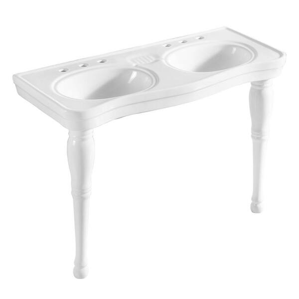 Kingston Brass Vitreous China 47 in. Double Console Table and Pedestal Legs Combo in White