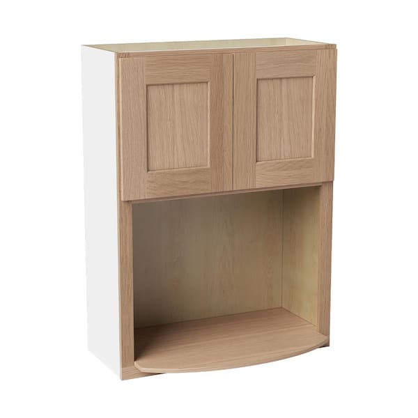 27 in. W x 17 in. D x 36 in. H Ready to Assemble Solid Wood Shaker Microwave Wall Kitchen Cabinet in Oak