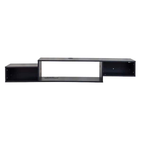 65.35 in. W x 9.06 in. D Black Wood Decorative Wall Shelf with LED
