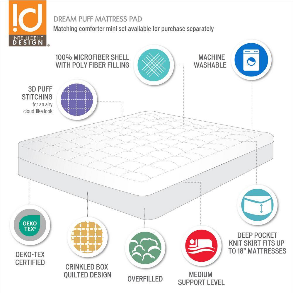Queen White Overfilled Down Alternative Mattress Pad
