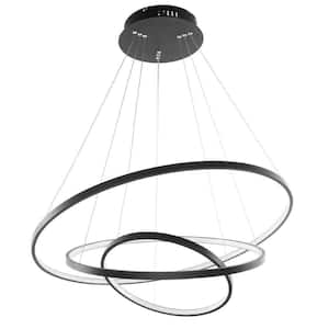 Modern 50-Watt 3-Light Tiered Integrated LED Black Rings Chandelier