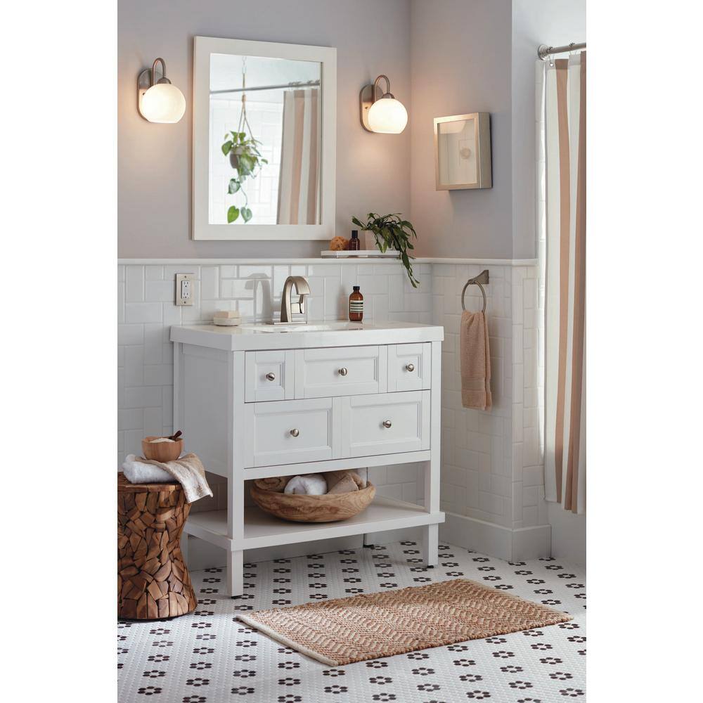 Carisa Brushed Nickel 1-Light Bath Wall Sconce with White Glass Shade