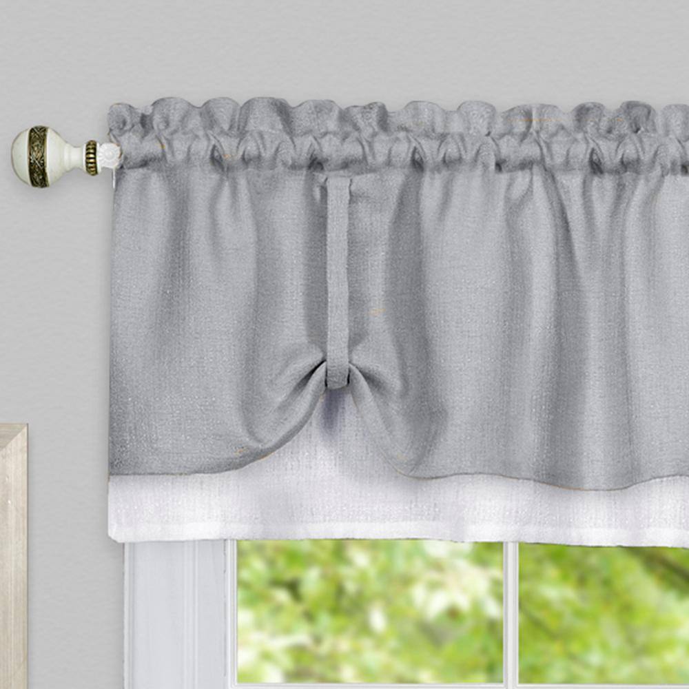 Gray and White Polyester Window Curtain Tier and Valance Set