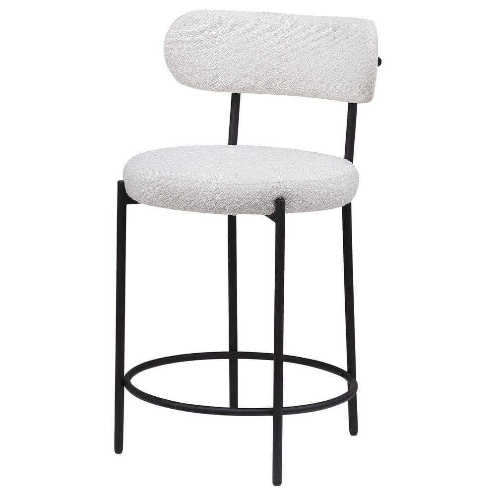 Viola Cream Boucle Upholstered Counter Stools with Black Metal Frame
