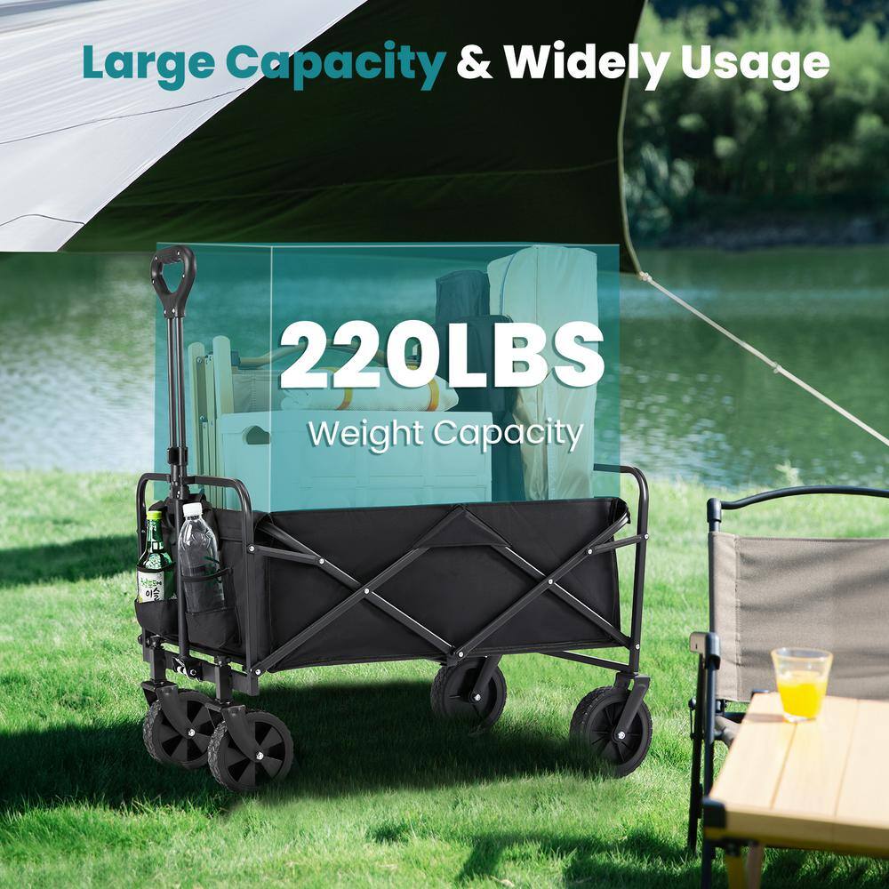 10.9 Cu. Ft. Black Metal Foldable Utility Wagon with Flat-Free Tires
