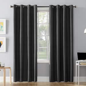Duran Charcoal Polyester Solid 50 in. W x 108 in. L Noise Cancelling Grommet Blackout Curtain (Single Panel)