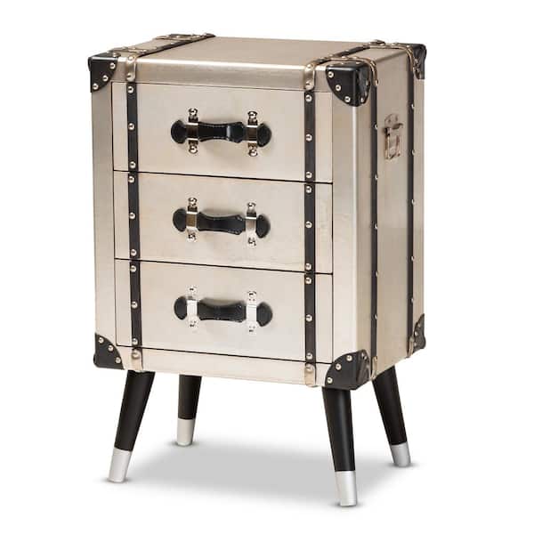 Baxton Studio Dilan Metal 3 Drawer Nightstand