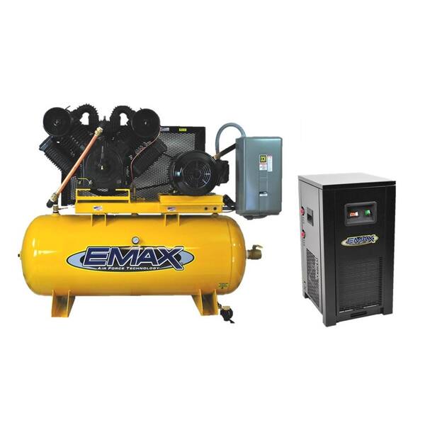 EMAX Industrial E450 Series 120 Gal. 175 psi 20HP 82CFM 3-Phase 230V 2-Stage Stationary Electric Air Compressor, 115CFM Dryer