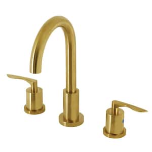 Serena 2-Handle High Arc 8 in. Widespread Bathroom Faucets with Brass Pop-Up in Brushed Brass