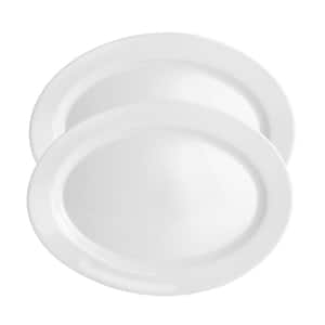 White Shadow 14 in. White Tempered Opal Glass Oval Serving Platter (Set of 2)