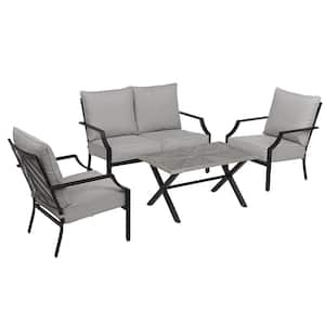 Silver Spring Gray 4-Piece Steel Outdoor Patio Conversational Set with Gray Cushions