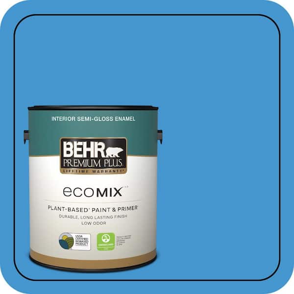 1 gal. #P510-5 Perfect Sky Semi-Gloss Enamel EcoMix Plant-Based Interior Paint & Primer