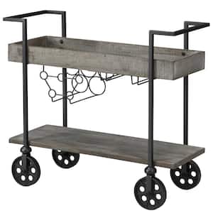 30 in. x 15 in. x 32.5 in. Rectangular Metal Gray Factory Row Industrial Farmhouse Bar Cart