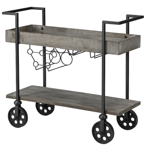 FirsTime & Co. 30 in. x 15 in. x 32.5 in. Rectangular Metal Gray Factory Row Industrial Farmhouse Bar Cart