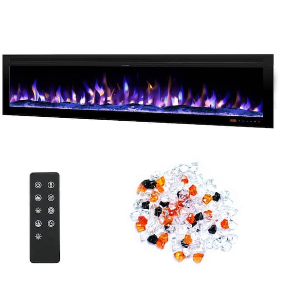 60 in. Electric Fireplace Inserts, with Mixed Flame Colors, Brightness & Speed Adjustment, Timer, Thermostat, Black