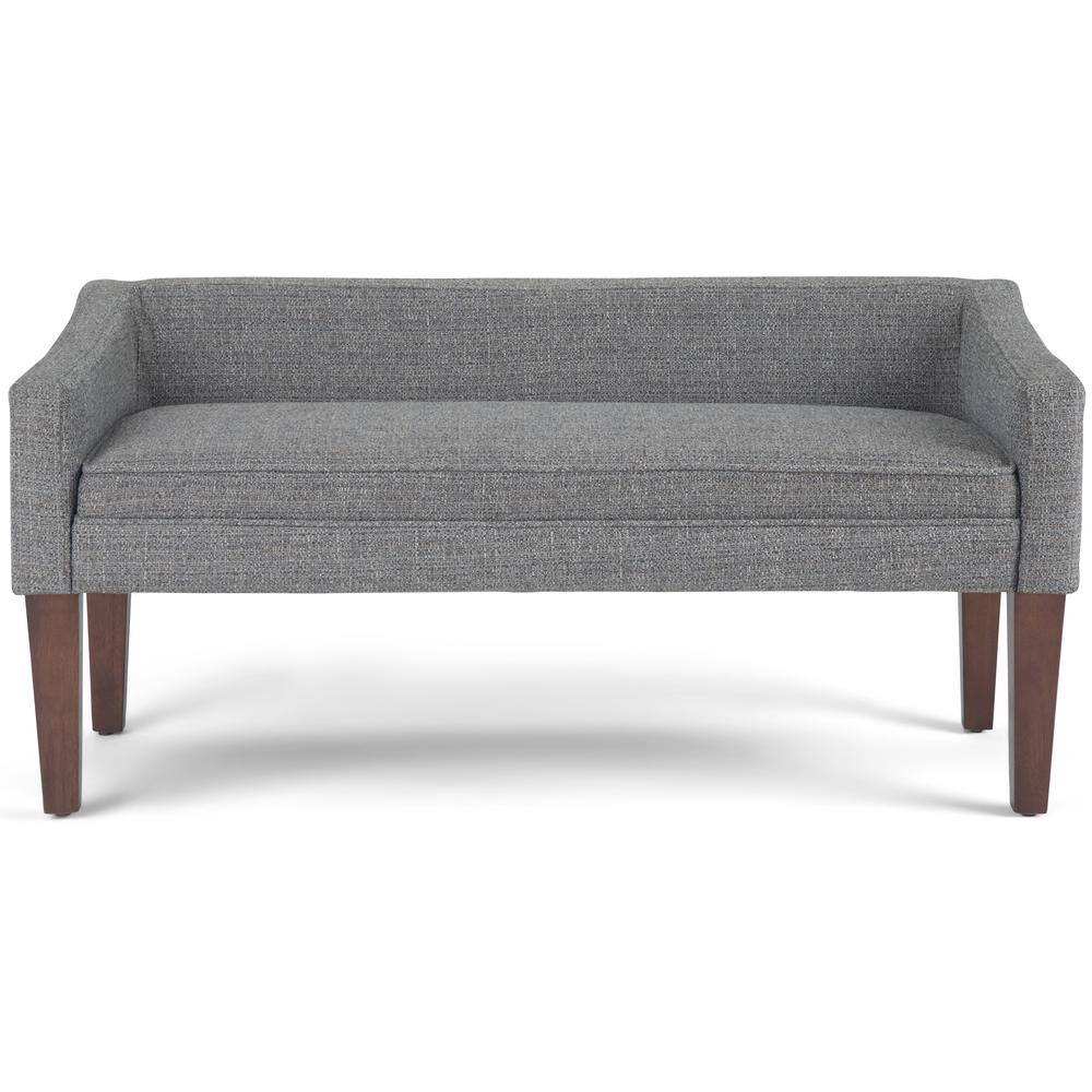 Pebble Grey Upholstered Bedroom Bench with Low Back and Swooped Arms