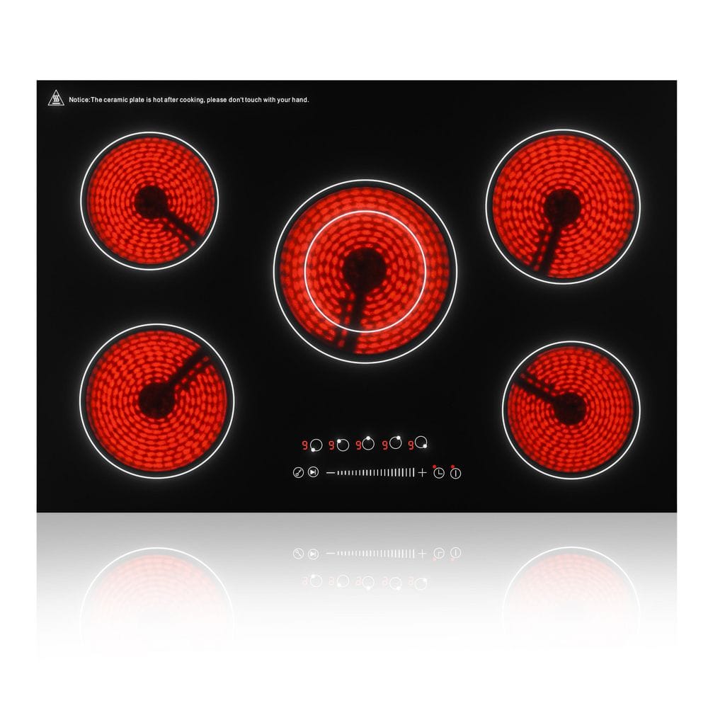 30 in. 5-Elements Ceramic Glass Surface Radiant Electric Cooktop in Black with Dual-Ring Burner