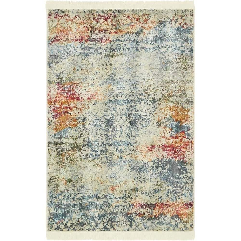 Ivory and Gray-Beige 8' x 10' Rectangular Easy-Care Synthetic Rug