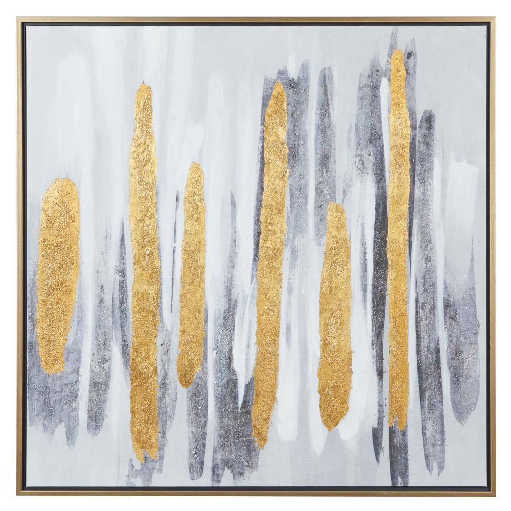 XL Gray and Gold Abstract Canvas Wall Art with Metal Frame