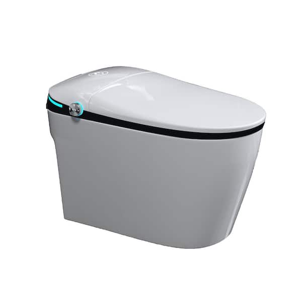 Elongated Round Bidet Toilet 1.28 GPF Auto Open/Close and Flush Heated Seat 10 inch Rough-in Warm Air Dryer in White