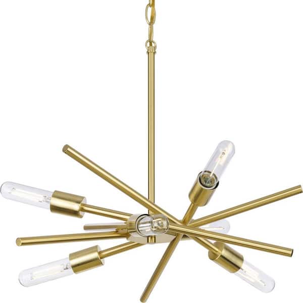 Astra Collection 6-Light 22 in. Satin Brass Modern Chandelier